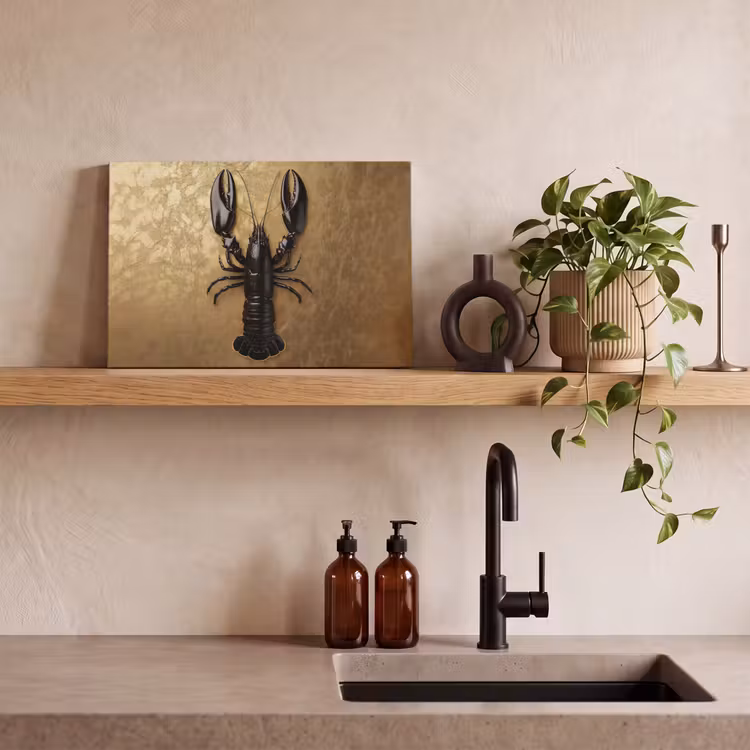 Canvas schilderij - Kreeft - Zwart - Goud - Luxe — 4