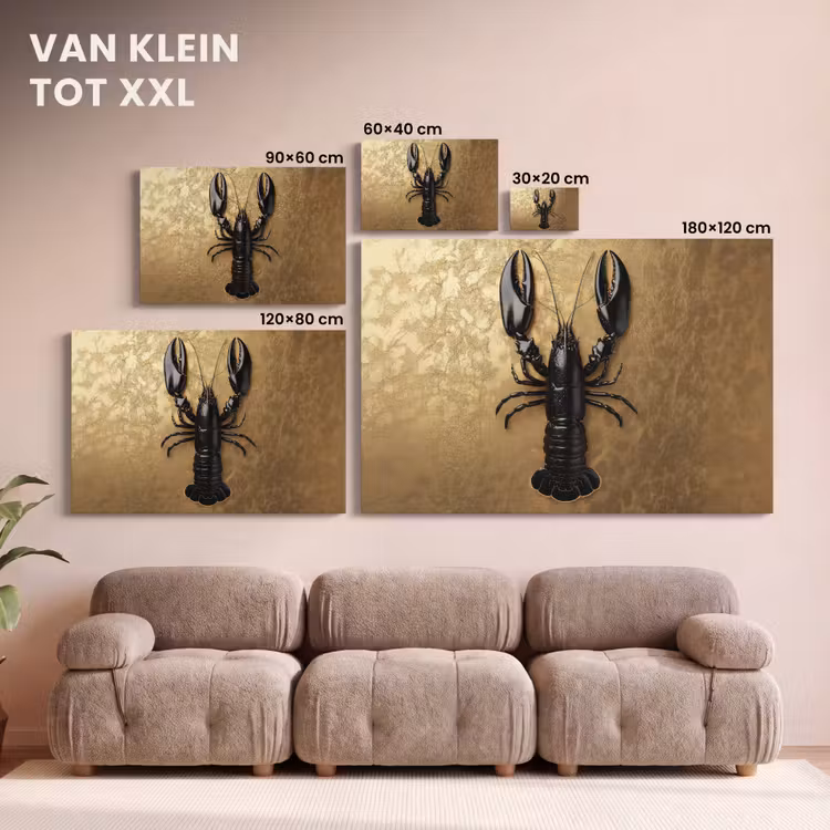 Canvas schilderij - Kreeft - Zwart - Goud - Luxe — 8