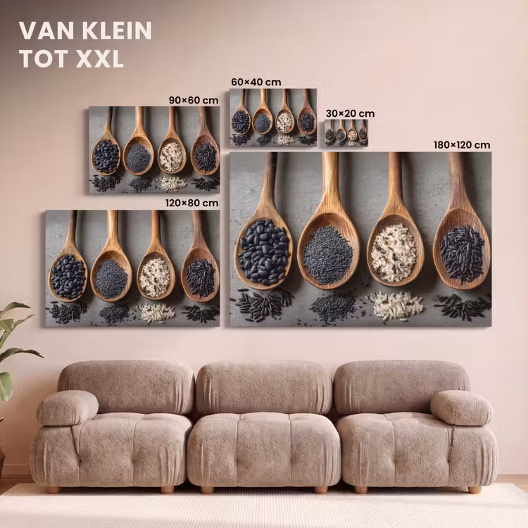 Canvas schilderij - Houten - Lepels - Rijst - Zaden — 8