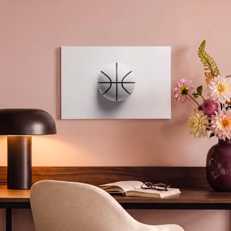 Canvas schilderij - Basketbal - Wit - Schaduw - Lijnen — 6