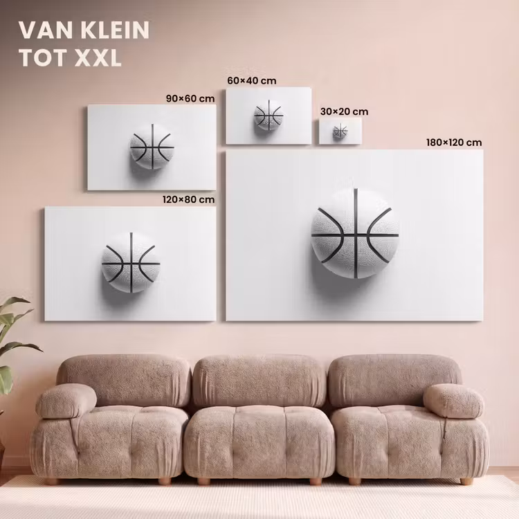 Canvas schilderij - Basketbal - Wit - Schaduw - Lijnen — 8