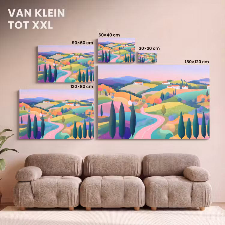 Canvas schilderij - Landschap - Paars - Pastel - Huizen — 8