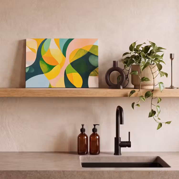 Canvas schilderij - Abstract - Geel - Roze - Groen — 4