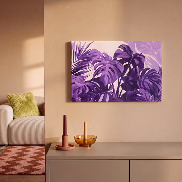 Canvas schilderij - Paarse Monstera Bladeren — 2