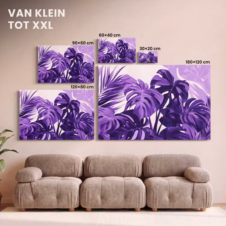 Canvas schilderij - Paarse Monstera Bladeren — 8
