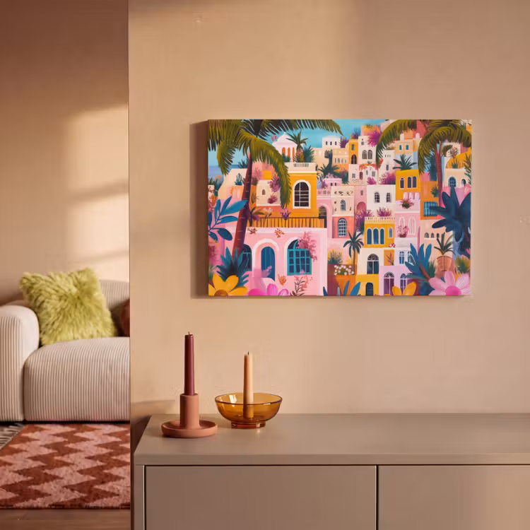 Canvas schilderij - Kleurrijk - Roze - Oranje - Geel - Bloemen — 2