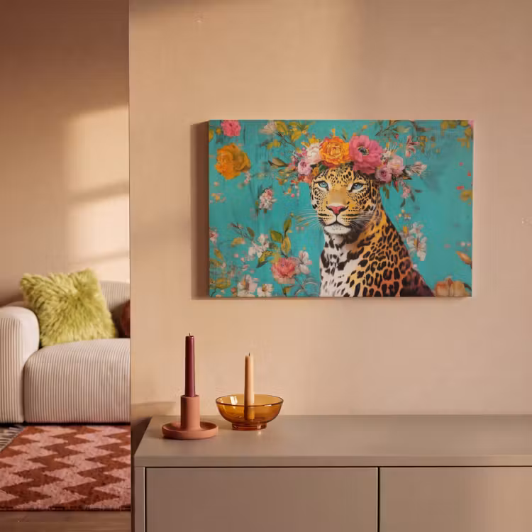 Canvas schilderij - Luipaard - Bloemen - Kroon — 2