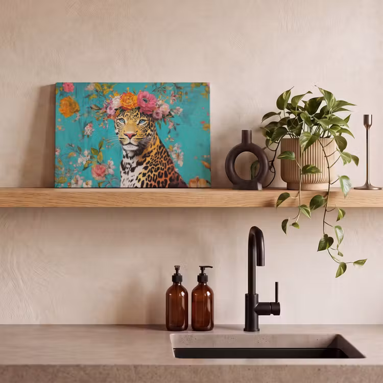 Canvas schilderij - Luipaard - Bloemen - Kroon — 4