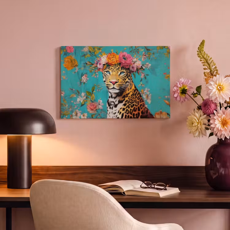 Canvas schilderij - Luipaard - Bloemen - Kroon — 6