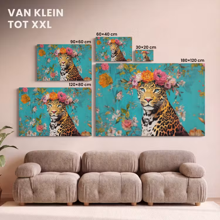 Canvas schilderij - Luipaard - Bloemen - Kroon — 8