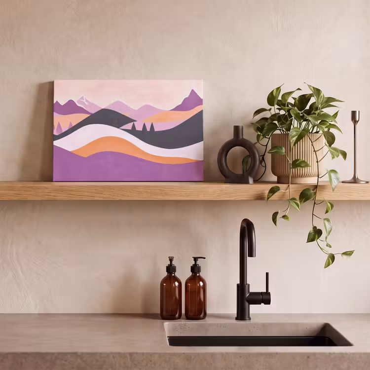 Canvas schilderij - Abstract Berglandschap Paars Oranje — 4