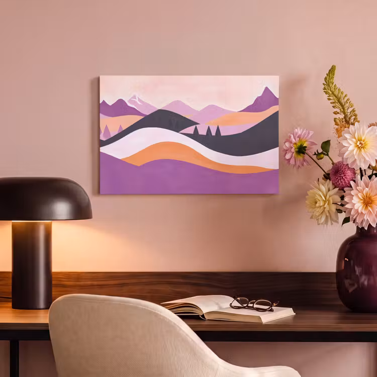 Canvas schilderij - Abstract Berglandschap Paars Oranje — 6