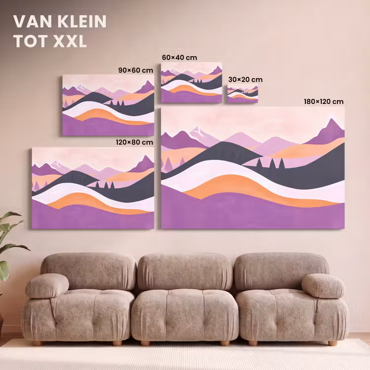 Canvas schilderij - Abstract Berglandschap Paars Oranje — 8