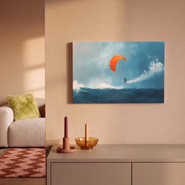 Canvas schilderij - Kitesurfer - Oranje - Zee - Lucht — 2