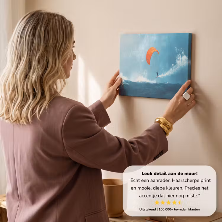 Canvas schilderij - Kitesurfer - Oranje - Zee - Lucht — 3