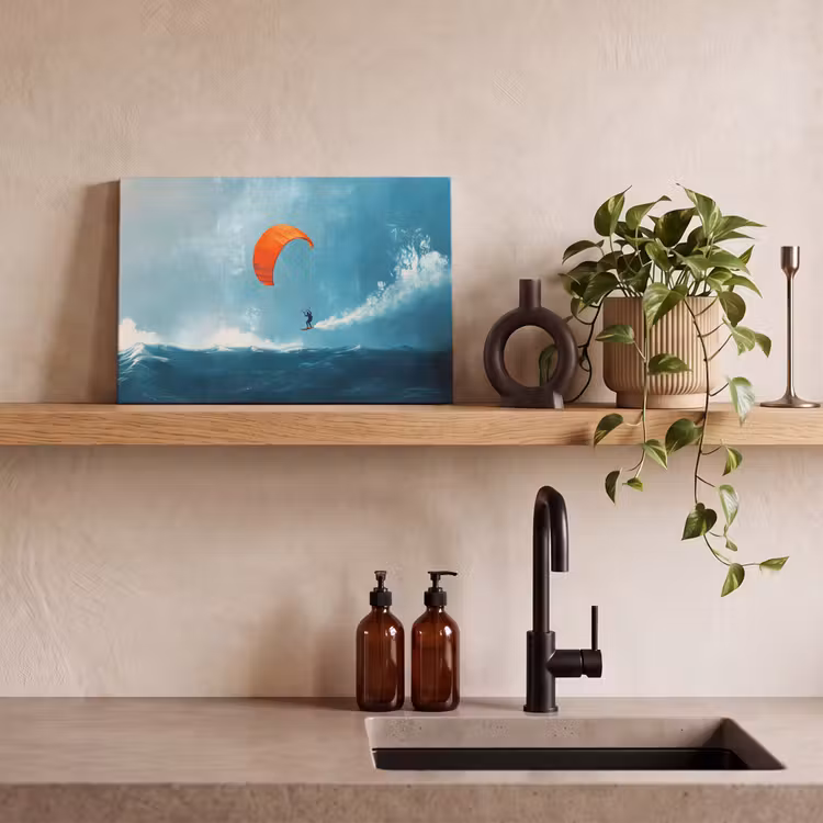 Canvas schilderij - Kitesurfer - Oranje - Zee - Lucht — 4