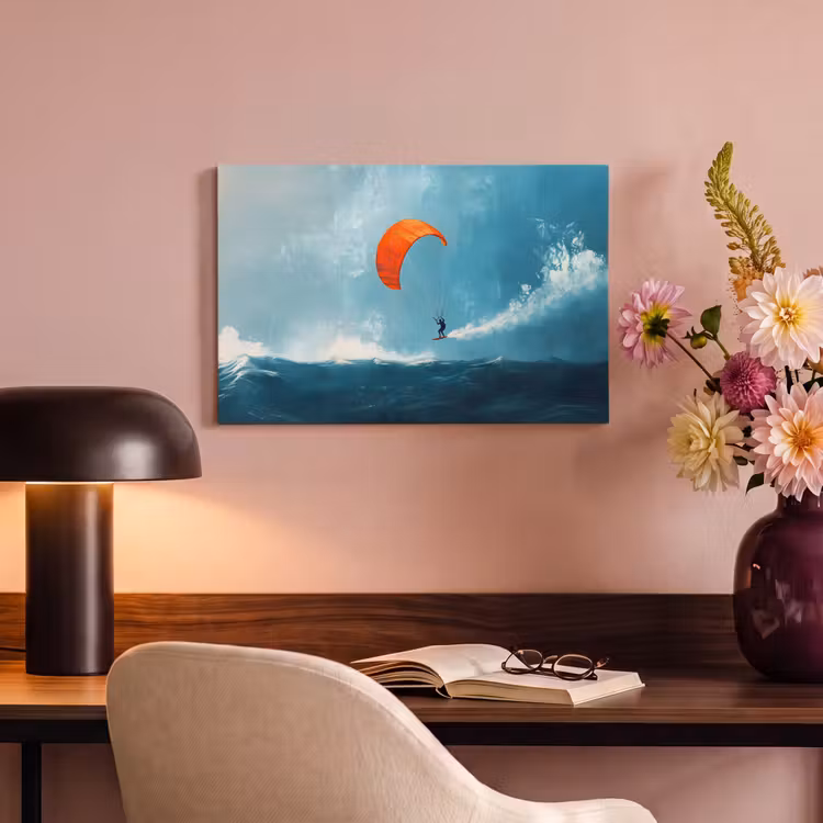 Canvas schilderij - Kitesurfer - Oranje - Zee - Lucht — 6