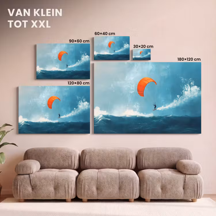 Canvas schilderij - Kitesurfer - Oranje - Zee - Lucht — 8