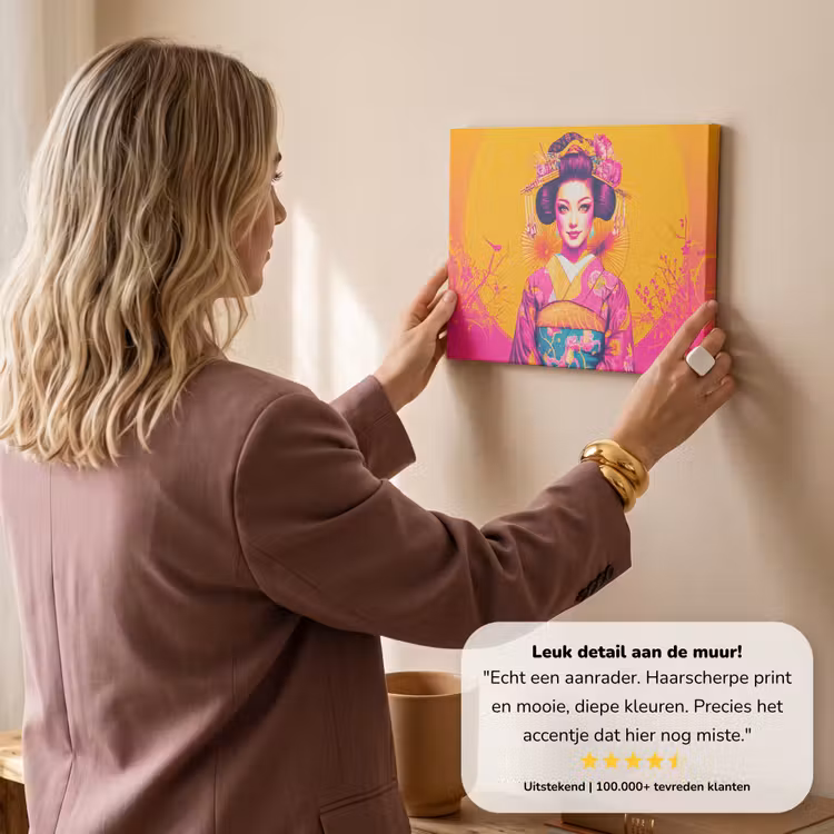 Canvas schilderij - Bloemen - Vrouw - Kimono - Roze — 3