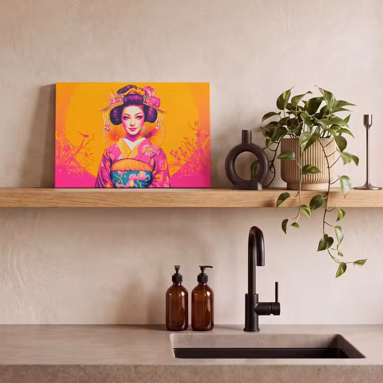Canvas schilderij - Bloemen - Vrouw - Kimono - Roze — 4