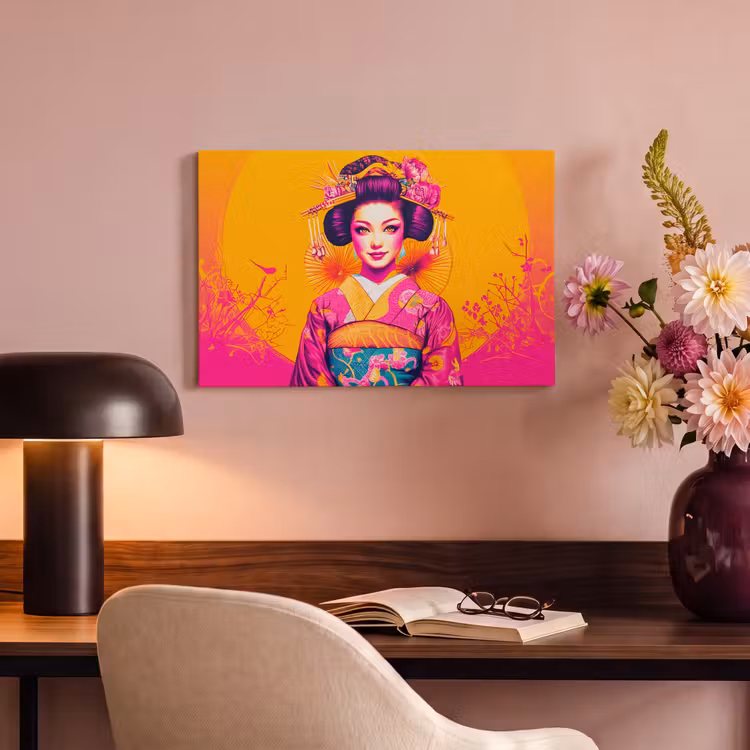 Canvas schilderij - Bloemen - Vrouw - Kimono - Roze — 6