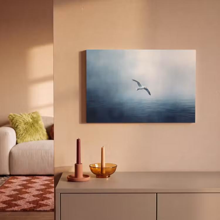 Canvas schilderij - Meeuw - Wit - Zee - Mistig — 2