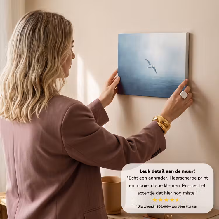Canvas schilderij - Meeuw - Wit - Zee - Mistig — 3