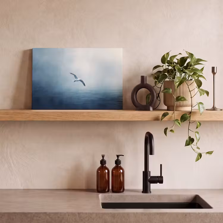 Canvas schilderij - Meeuw - Wit - Zee - Mistig — 4