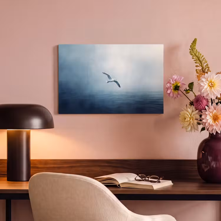Canvas schilderij - Meeuw - Wit - Zee - Mistig — 6