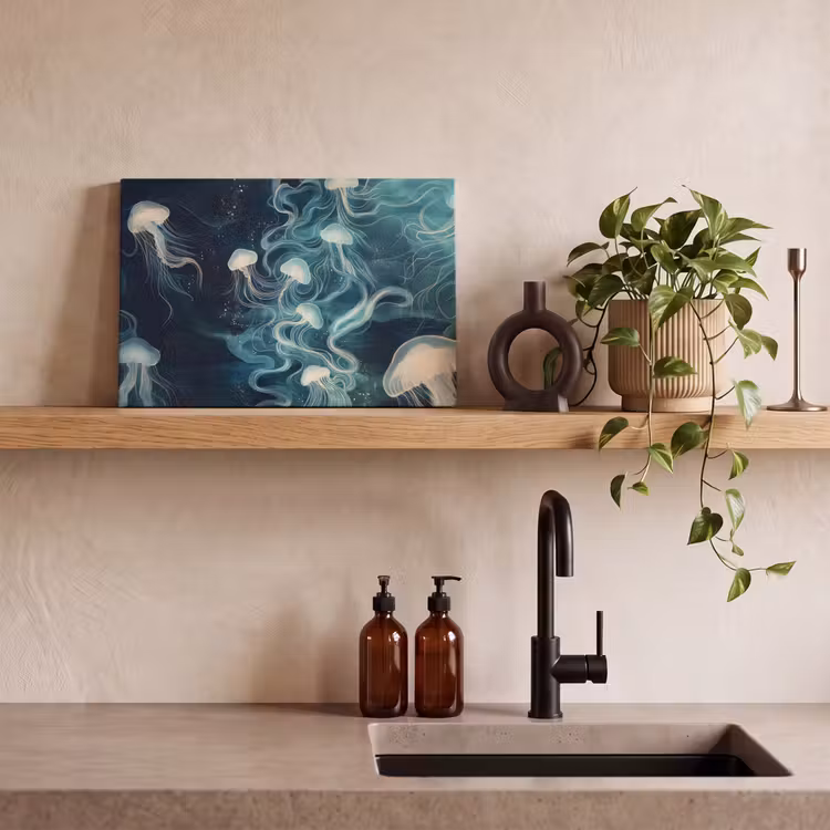 Canvas schilderij - Kwallen - Zee - Wit - Golven — 4