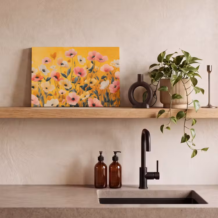 Canvas schilderij - Bloemen - Veld - Geel — 4