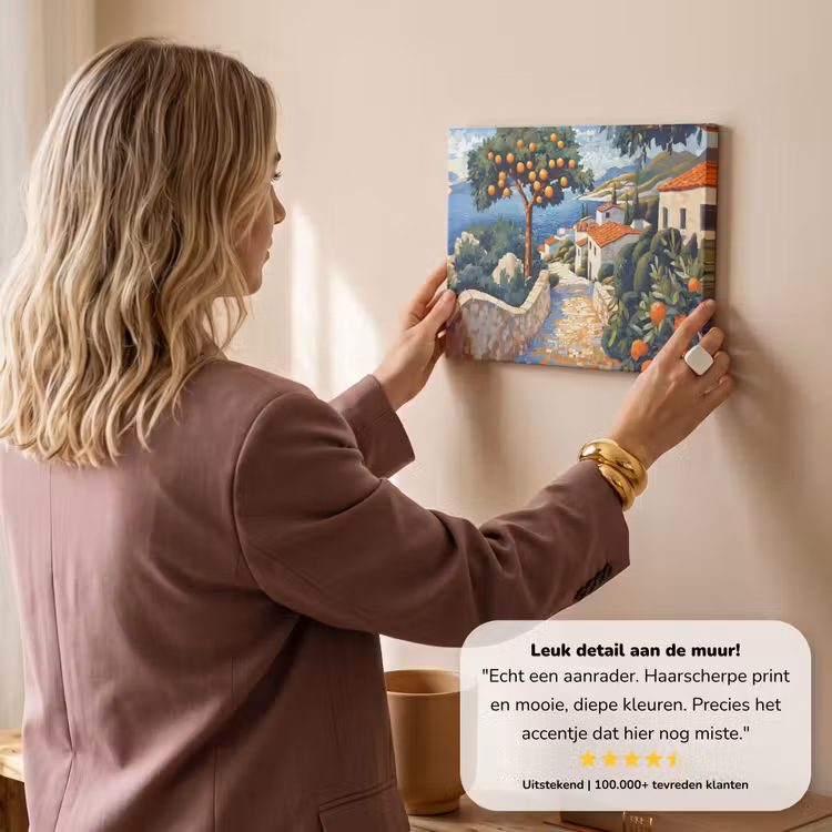 Canvas schilderij - Huizen - Mozaïek - Sinaasappelbomen - Zee — 3