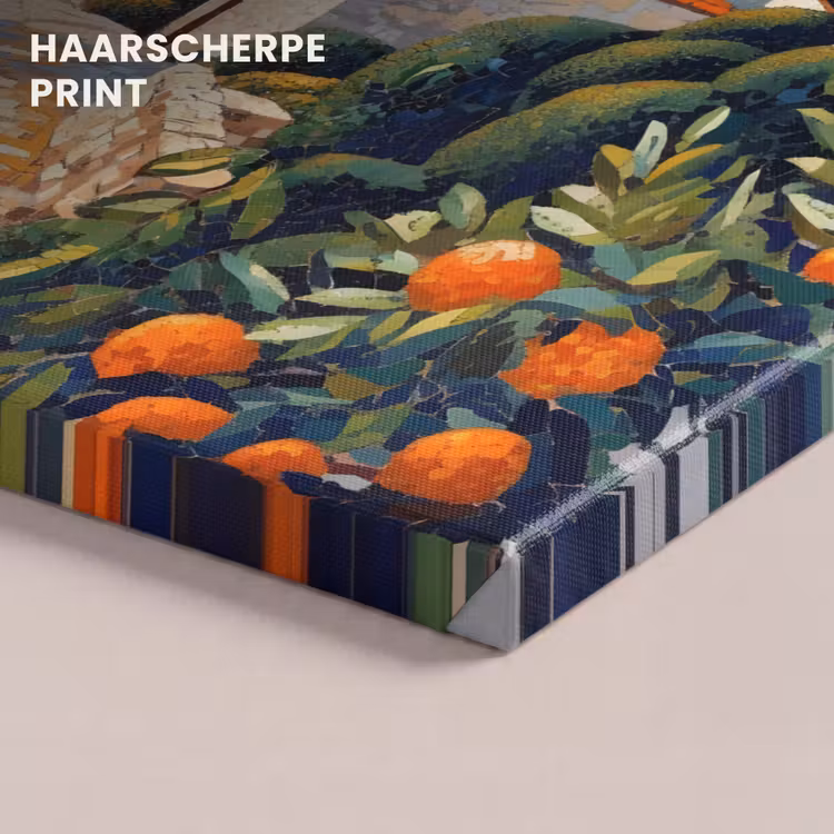Canvas schilderij - Huizen - Mozaïek - Sinaasappelbomen - Zee — 5