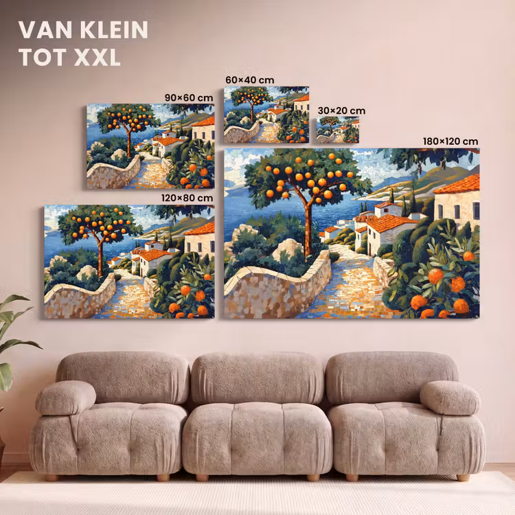 Canvas schilderij - Huizen - Mozaïek - Sinaasappelbomen - Zee — 8