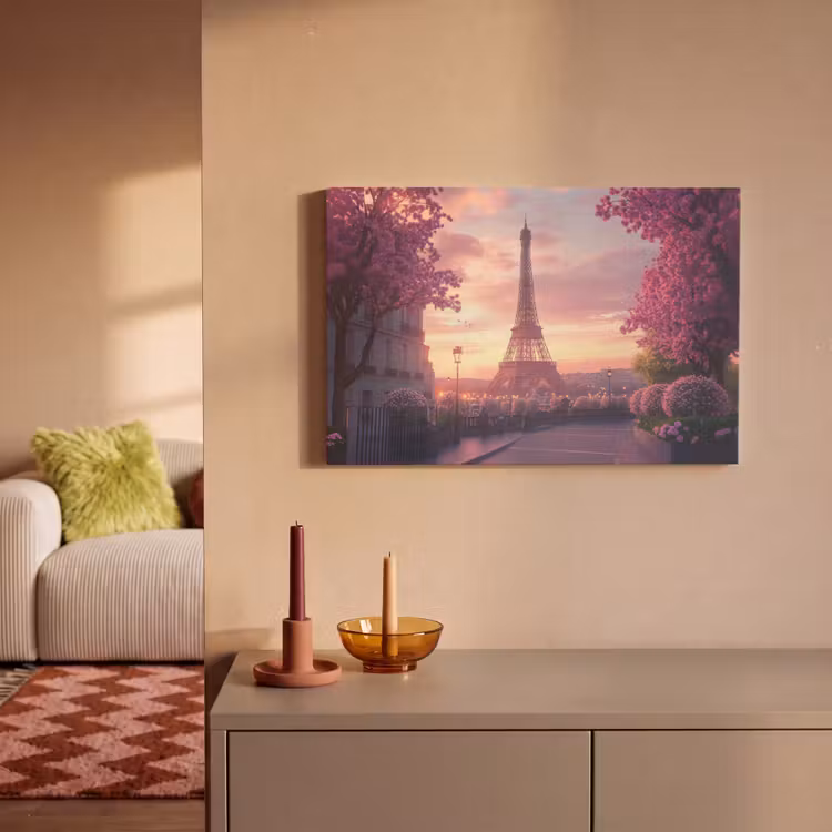 Canvas schilderij - Eiffeltoren - Parijs - Roze — 2