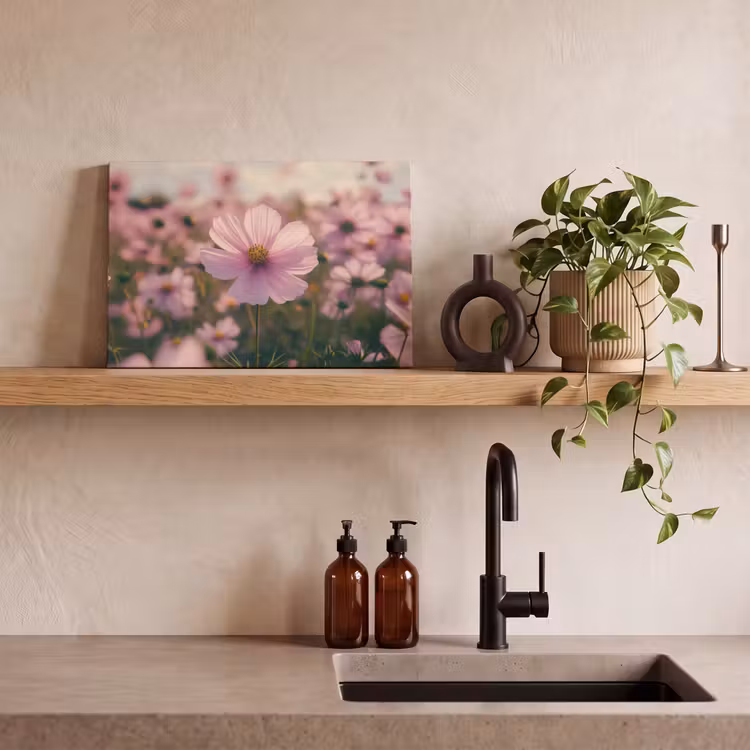 Canvas schilderij - Lichtroze Cosmea Bloemenveld — 4