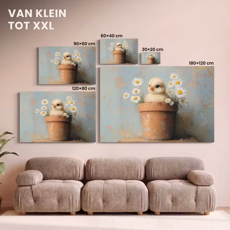 Canvas schilderij - Bloempot - Kuiken - Bloemetjes — 8