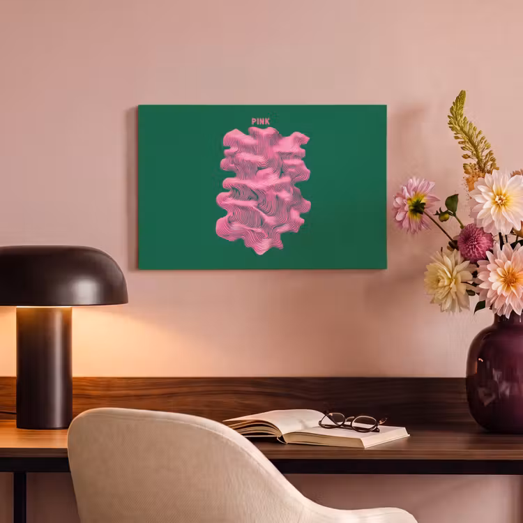 Canvas schilderij - Roze Groene Golvende Lijnen — 6