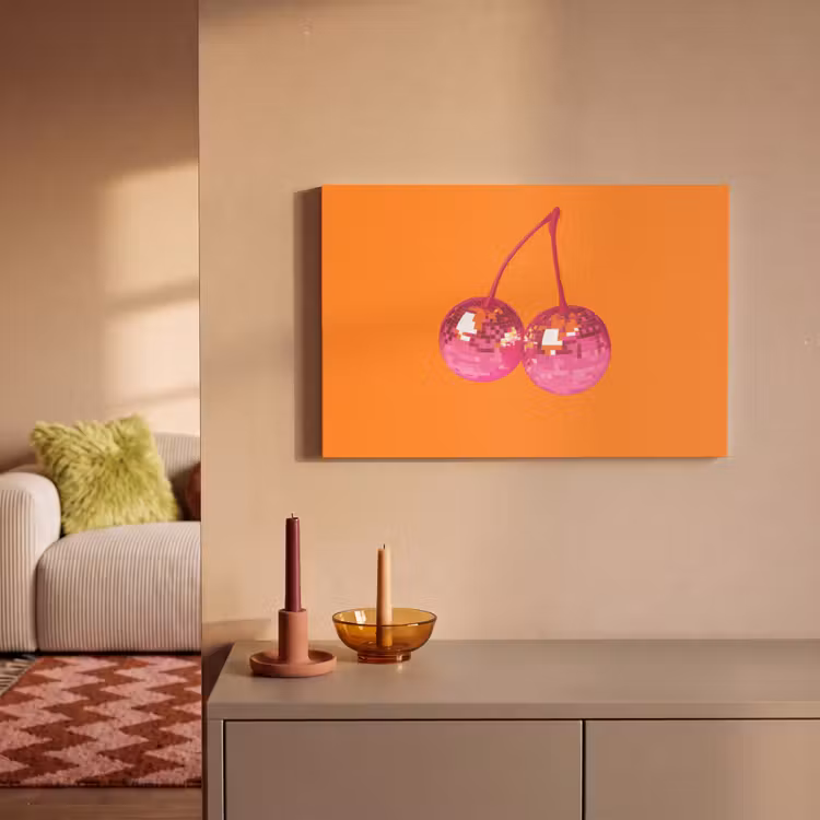 Canvas schilderij - Discoballen - Kers - Spiegels - Roze — 2