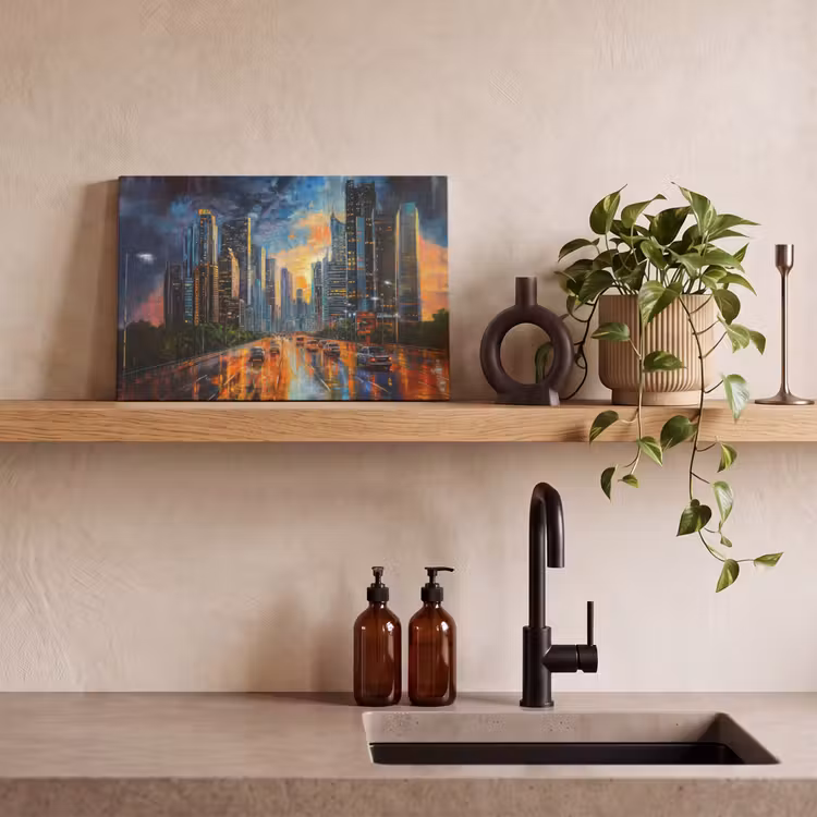 Canvas schilderij - Auto - Skyline - Zon - Blauw — 4