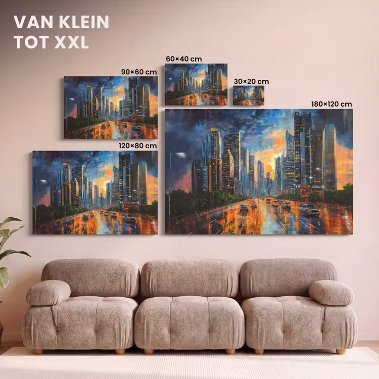 Canvas schilderij - Auto - Skyline - Zon - Blauw — 8