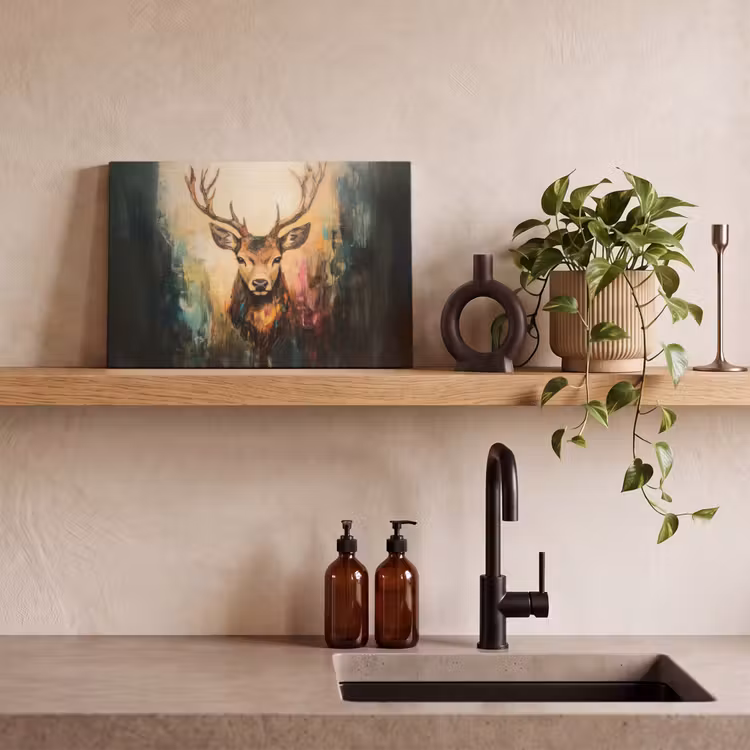 Canvas schilderij - Hert - Geverfd - Gewei - Bruin — 4