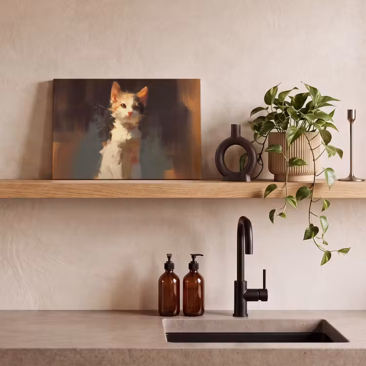 Canvas schilderij - Kat - Geschilderd - Artistiek - Wit — 4