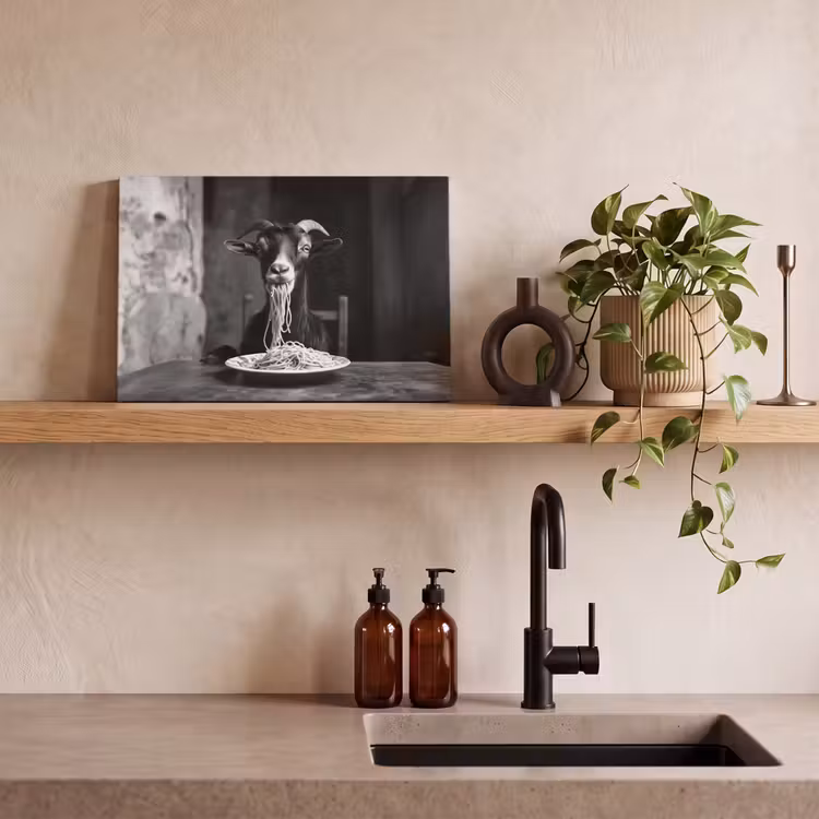 Canvas schilderij - Geit - Bord - Spaghetti - Zwart Wit — 4