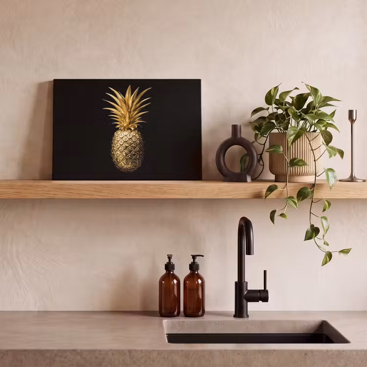 Canvas schilderij - Ananas - Zwart - Goud - Luxe — 4
