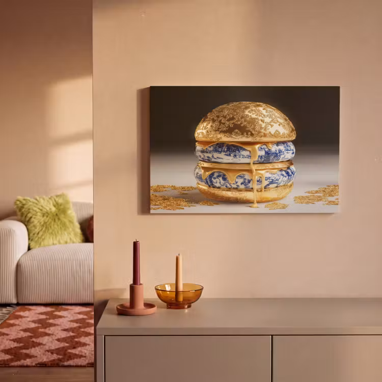 Canvas schilderij - Delftsblauw - Goud - Burger — 2
