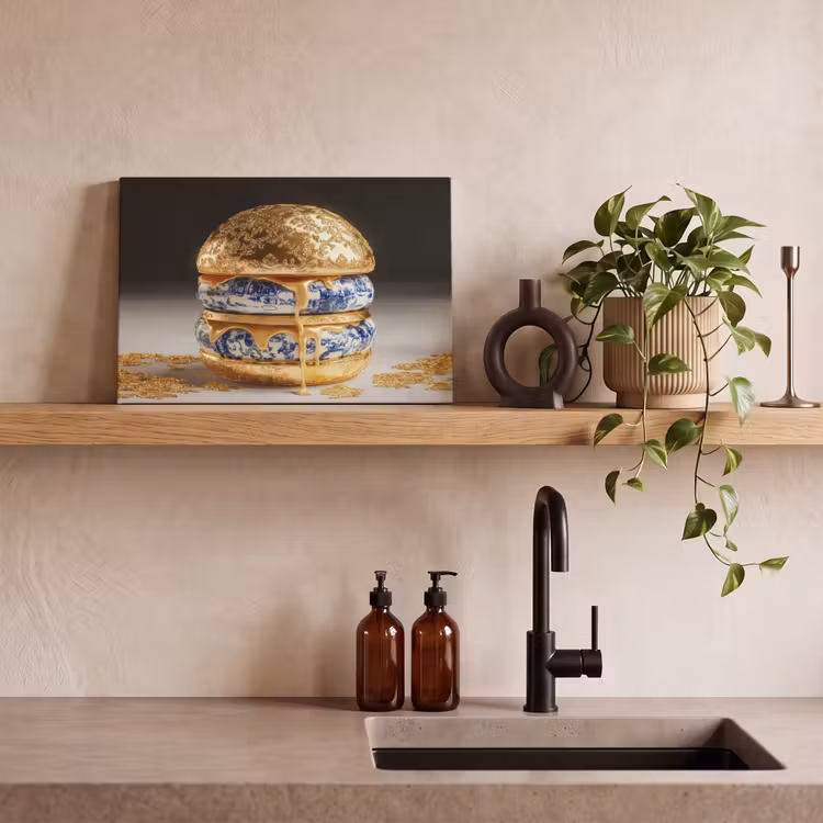 Canvas schilderij - Delftsblauw - Goud - Burger — 4