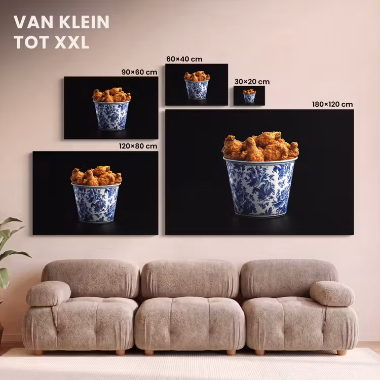 Canvas schilderij - Kip - Bucket - Delfts blauw - Lekker — 8