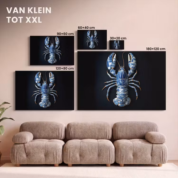 Canvas schilderij - Kreeft - Delftsblauw - Schild - Stoer — 8