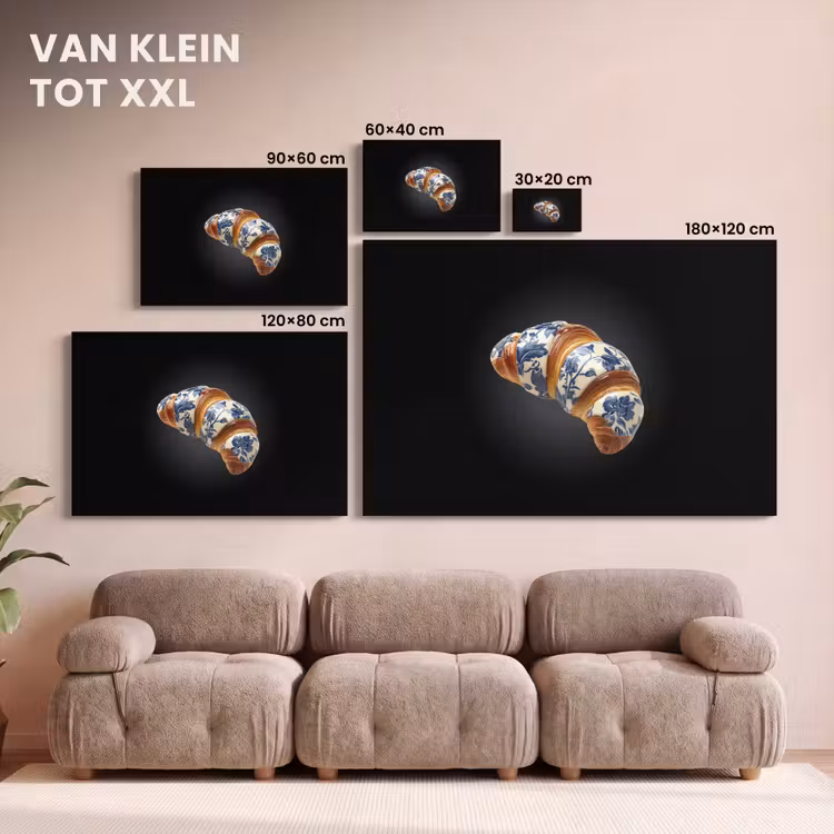 Canvas schilderij - Croissant - Bloemenpatroon - Delftsblauw — 8